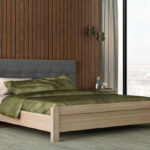 Διπλό ξύλινο κρεβάτι με ντυμένο κεφαλλάρι 155