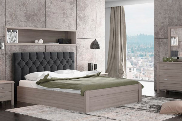Διπλό ξύλινο κρεβάτι με ντυμένο κεφαλλάρι 156