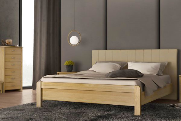 Διπλό ξύλινο κρεβάτι με ντυμένο κεφαλλάρι 157