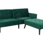 Γωνιακός καναπές-κρεβάτι με σκαμπό Dream 035-000017 pakoworld σκούρο πράσινο βελούδο 209x157x80εκ
