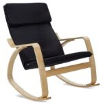 Πολυθρόνα Zenia 040-000008 pakoworld κουνιστή σε μαύρο ύφασμα και φυσικό ξύλο