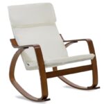 Πολυθρόνα Zenia 040-000010 pakoworld κουνιστή σε λευκό ύφασμα και καρυδί ξύλο