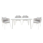 Τραπεζαρία κήπου Zeren 151-000007 pakoworld 5τμχ μέταλλο λευκό-γυαλί-pe ύφασμα γκρι