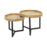 Τραπέζι σαλονιού Kelly 113-000014 σετ 2τεμ pakoworld μασίφ ξύλο φυσικό-μαύρο