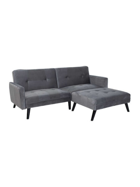 Γωνιακός καναπές-κρεβάτι με σκαμπό Dream 035-000015 γκρι-ασημί βελούδο