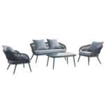 ΣΕΤ ΣΑΛΟΝΙ 4ΤΜΧ ΜΕΤΑΛΛΙΚΟ ΜΕ ΣΧΟΙΝΙ TEXTLINE ΣΚΟΥΡΟ ΓΚΡΙ FB95819