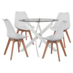 ΣΕΤ ΤΡΑΠΕΖΑΡΙΑΣ 5ΤΜΧ ΤΡΑΠΕΖΙ Φ90X74 & 4 ΚΑΡΕΚΛΕΣ ΛΕΥΚΕΣ FB911694.01