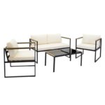 Σαλόνι κήπου Kolton 136-000002 σετ 4τμχ μέταλλο-γυαλί μαύρο-ύφασμα ivory