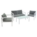 Σαλόνι κήπου Sasha 136-000005 σετ 4τμχ μέταλλο-γυαλί λευκό ματ-ύφασμα ανθρακί