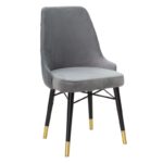 Καρέκλα Evadne 196-000016 βελούδο γκρι-μαύρο χρυσό πόδι