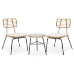 Σαλόνι κήπου Gaus-Naoki 200-000360 σετ 3τεμ μέταλλο-μαύρο-pe φυσικό