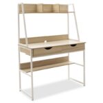 Γραφείο Ryan 072-000021 με ραφιέρα και συρτάρια-MDF φυσικό-λευκό 100x48x138εκ