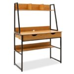 Γραφείο Ryan 072-000038 με ραφιέρα και συρτάρια-MDF χρώμα κερασί oak-μαύρο 100x48x138εκ