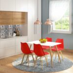 Tραπεζαρία Bueno σετ 5τμχ λευκό χρώμα-κάθισμα κόκκινο 200-000082