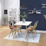 Tραπεζαρία Mimo σετ 5τμχ λευκό χρώμα-κάθισμα patchwork 200-000085