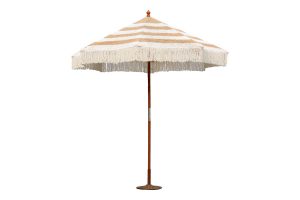 Brilie 220-000012 Ομπρέλα κήπου Brilie pakoworld Υλικά: Ξύλο (για τον σκελετό) και μακραμέ (για το ύφασμα). Το μακραμέ προσδίδει μια πιο ιδιαίτερη και πιθανόν διακοσμητική αίσθηση.