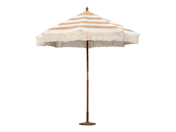 Brilie 220-000012 Ομπρέλα κήπου Brilie pakoworld Υλικά: Ξύλο (για τον σκελετό) και μακραμέ (για το ύφασμα). Το μακραμέ προσδίδει μια πιο ιδιαίτερη και πιθανόν διακοσμητική αίσθηση.