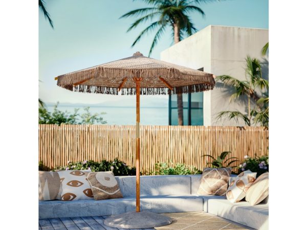 Renny 218-000008 Ομπρέλα επαγγελματική Renny pakoworld μπεζ μακραμέ-ξύλο οξιάς Φ2.5m