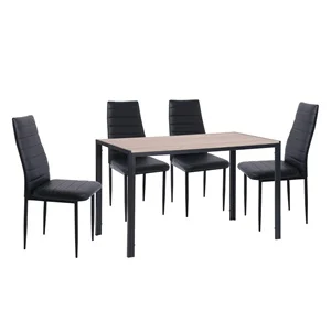 JETTA-GABO EM966,S1 JETTA-GABO Τραπεζαρία Κουζίνας Μέταλλο Βαφή Μαύρο, Τραπέζι Sonoma + 4 Καρέκλες Pvc Μαύρο